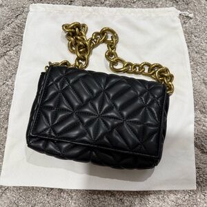 Zara Black Quilted Crossbody Bag with Gold Chain